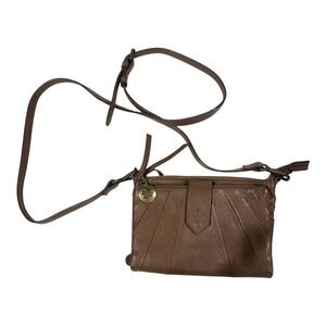 Lucky Brand Pebbled Brown Leather Crossbody Bag Foldover Wallet‎ Purse